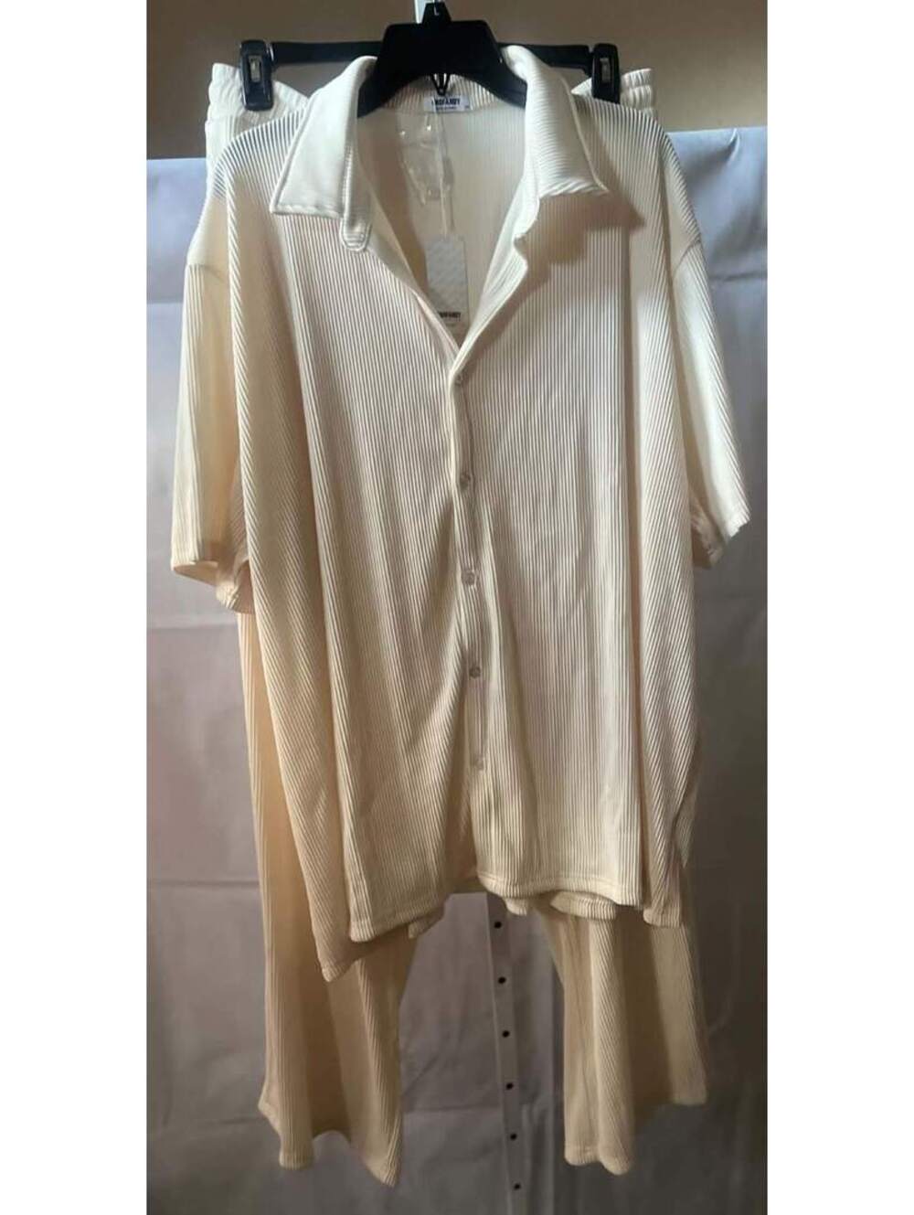 NWT COOFANDY Men’s 3XL Cream Ribbed 2 Piece Shirt Pants Set
